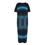 Blue Gemini Zodiac Sign Print Short Sleeve Long Nightdress