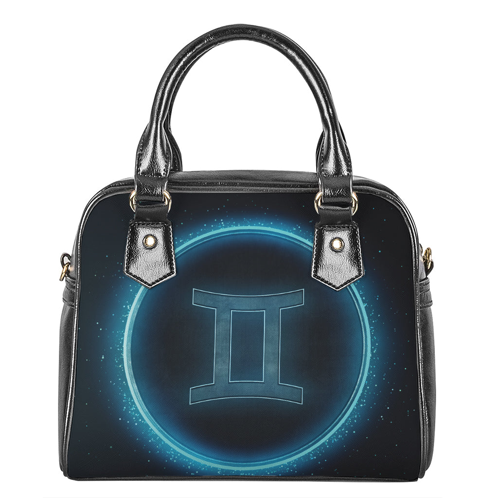 Blue Gemini Zodiac Sign Print Shoulder Handbag