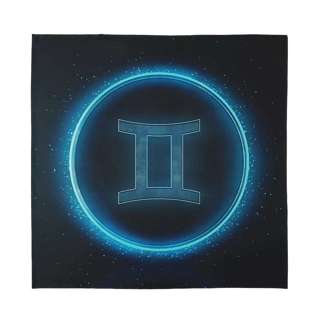 Blue Gemini Zodiac Sign Print Silk Bandana
