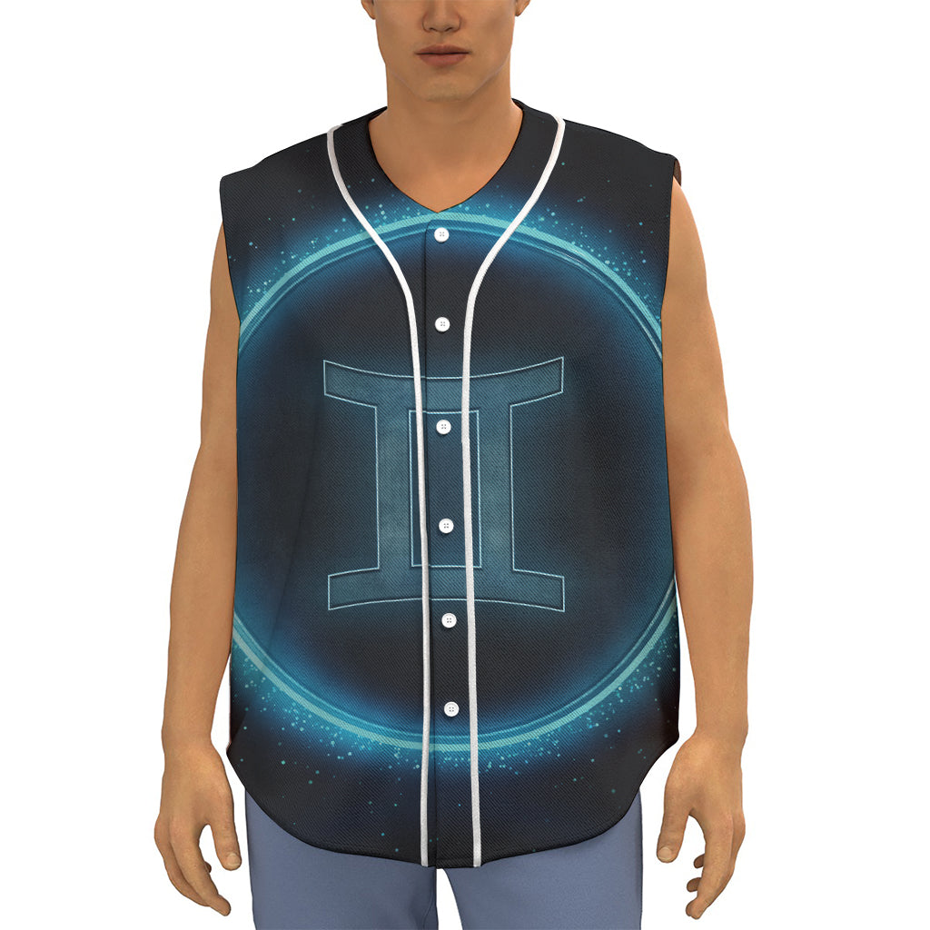 Blue Gemini Zodiac Sign Print Sleeveless Baseball Jersey