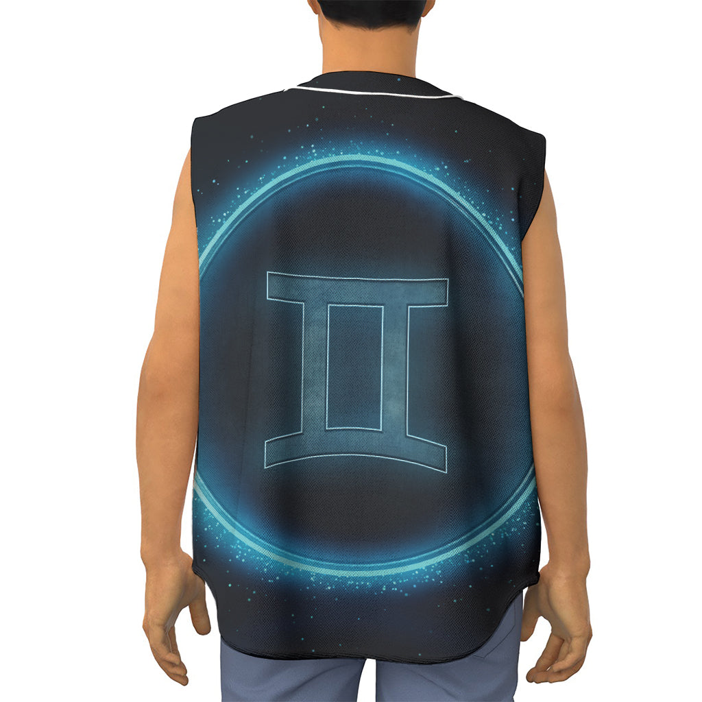 Blue Gemini Zodiac Sign Print Sleeveless Baseball Jersey