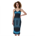 Blue Gemini Zodiac Sign Print Slim Fit Midi Cami Dress