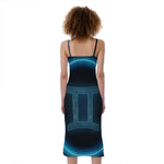 Blue Gemini Zodiac Sign Print Slim Fit Midi Cami Dress