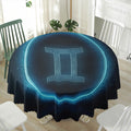 Blue Gemini Zodiac Sign Print Waterproof Round Tablecloth