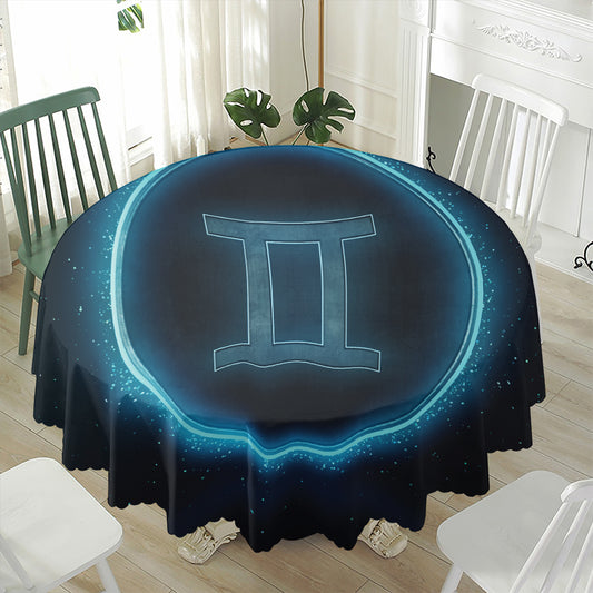 Blue Gemini Zodiac Sign Print Waterproof Round Tablecloth