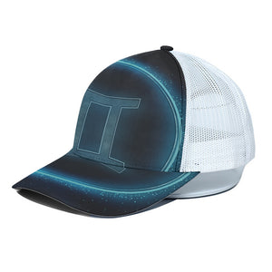 Blue Gemini Zodiac Sign Print White Mesh Trucker Cap