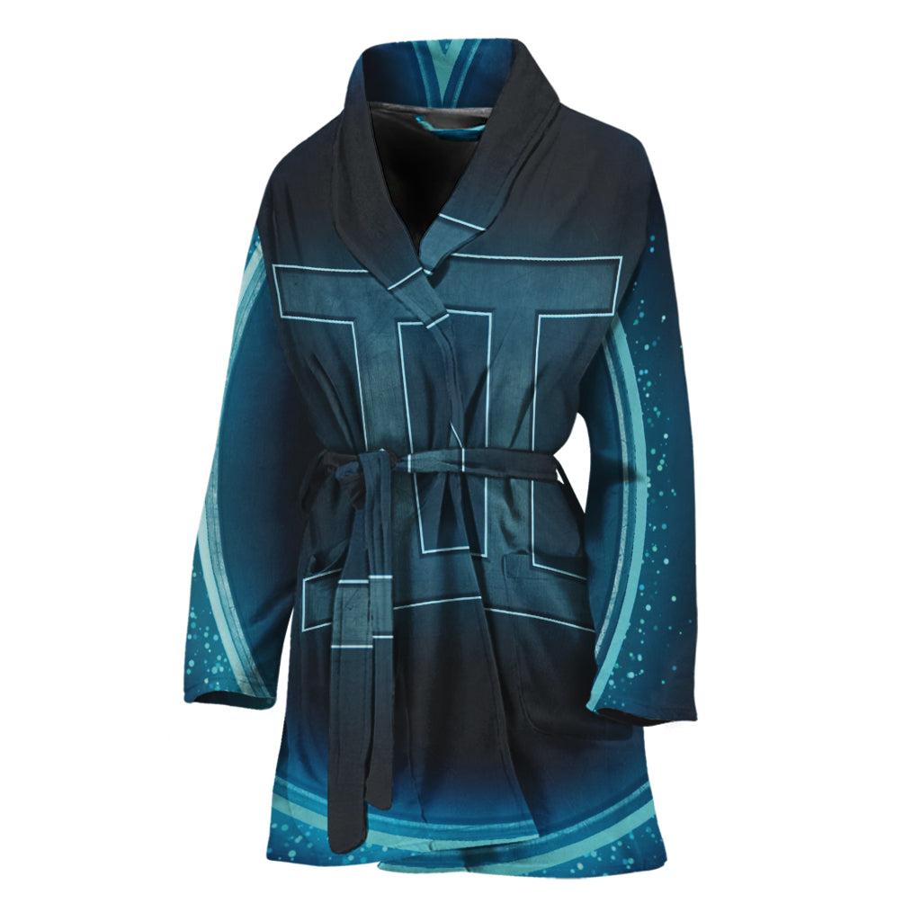 Blue Gemini Zodiac Sign Print Women's Bathrobe