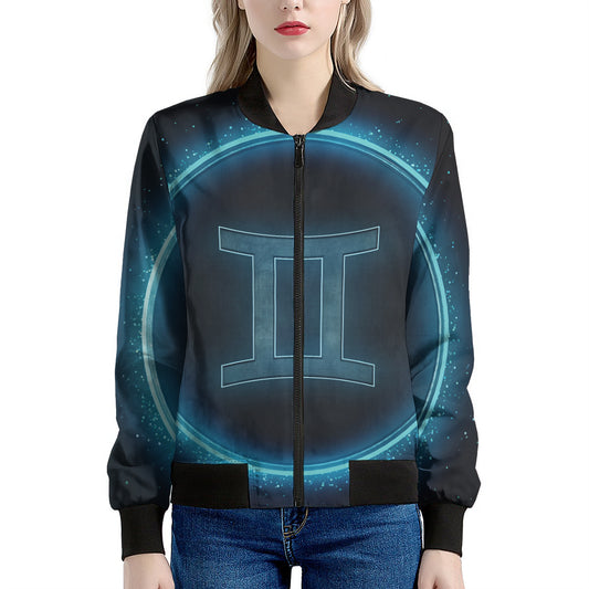 Blue Gemini Zodiac Sign Print Women's Bomber Jacket