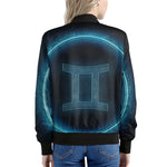 Blue Gemini Zodiac Sign Print Women's Bomber Jacket