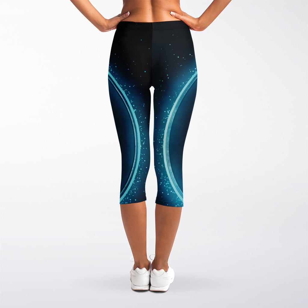 Blue Gemini Zodiac Sign Print Women's Capri Leggings