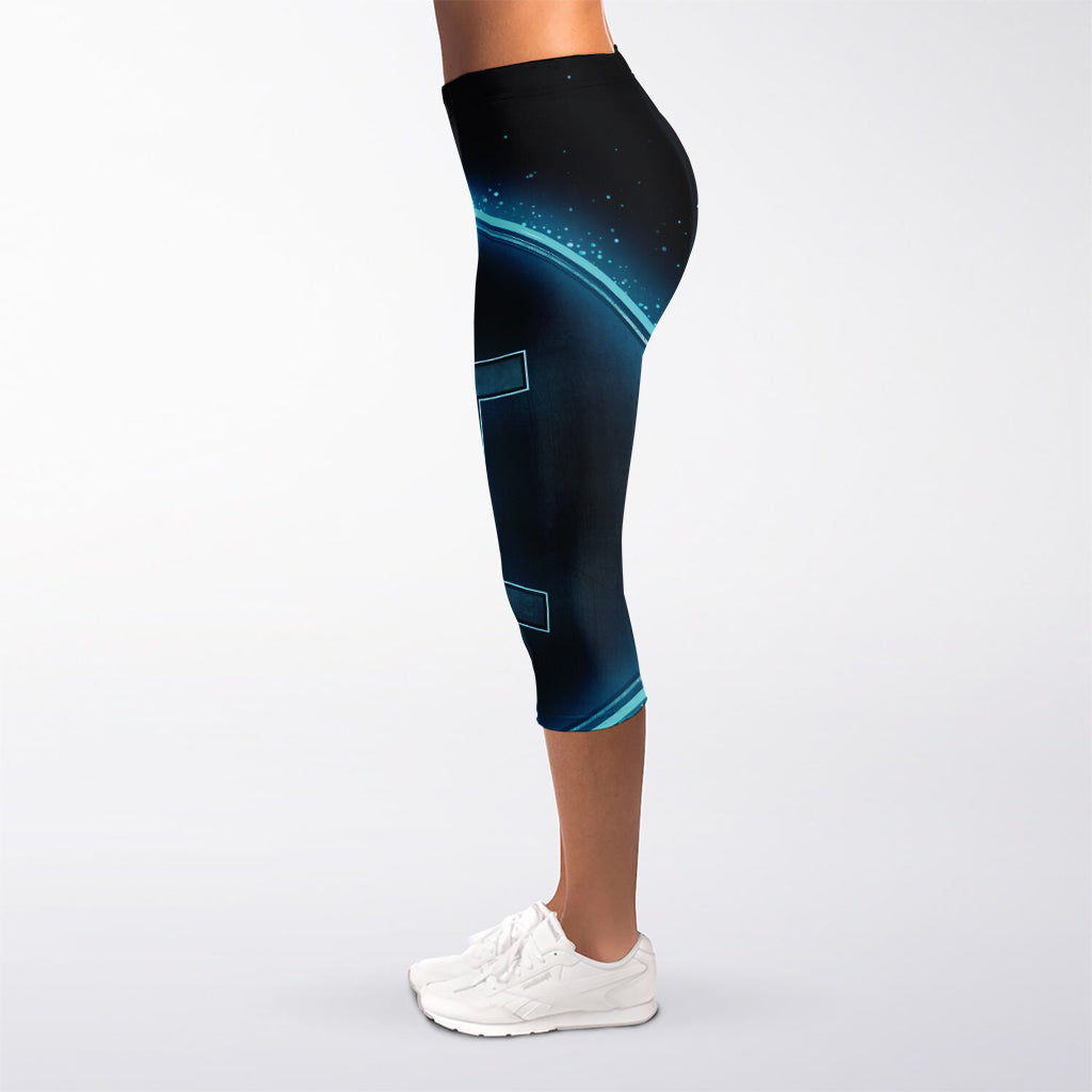 Blue Gemini Zodiac Sign Print Women's Capri Leggings