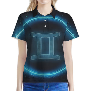 Blue Gemini Zodiac Sign Print Women's Polo Shirt