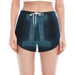 Blue Gemini Zodiac Sign Print Women's Split Running Shorts