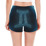 Blue Gemini Zodiac Sign Print Women's Split Running Shorts