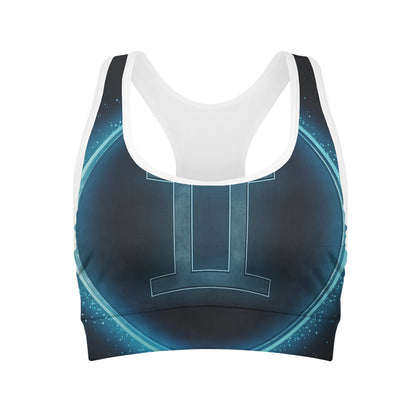 Blue Gemini Zodiac Sign Print Women's Sports Bra