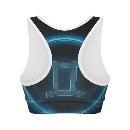 Blue Gemini Zodiac Sign Print Women's Sports Bra