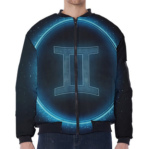 Blue Gemini Zodiac Sign Print Zip Sleeve Bomber Jacket