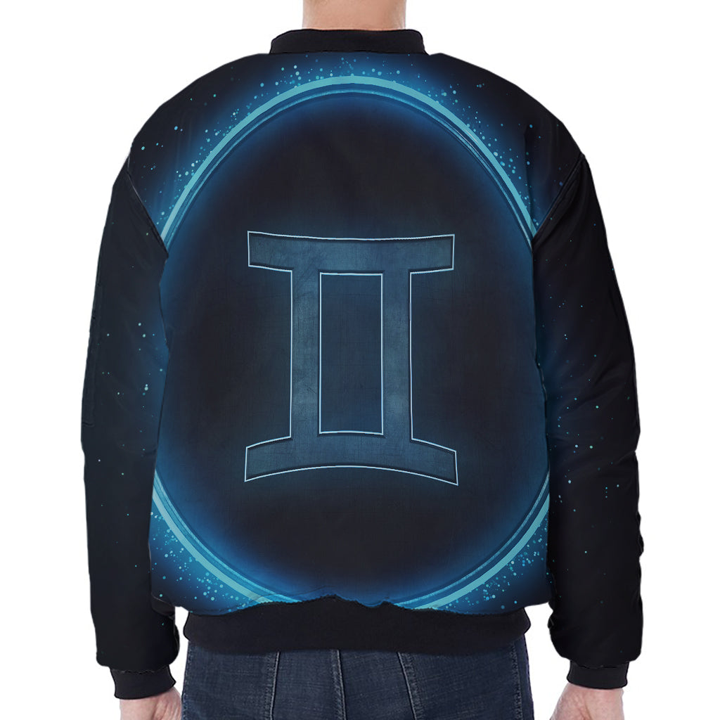 Blue Gemini Zodiac Sign Print Zip Sleeve Bomber Jacket