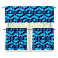 Blue Geometric Cube Shape Pattern Print 3 Piece Kitchen Curtains