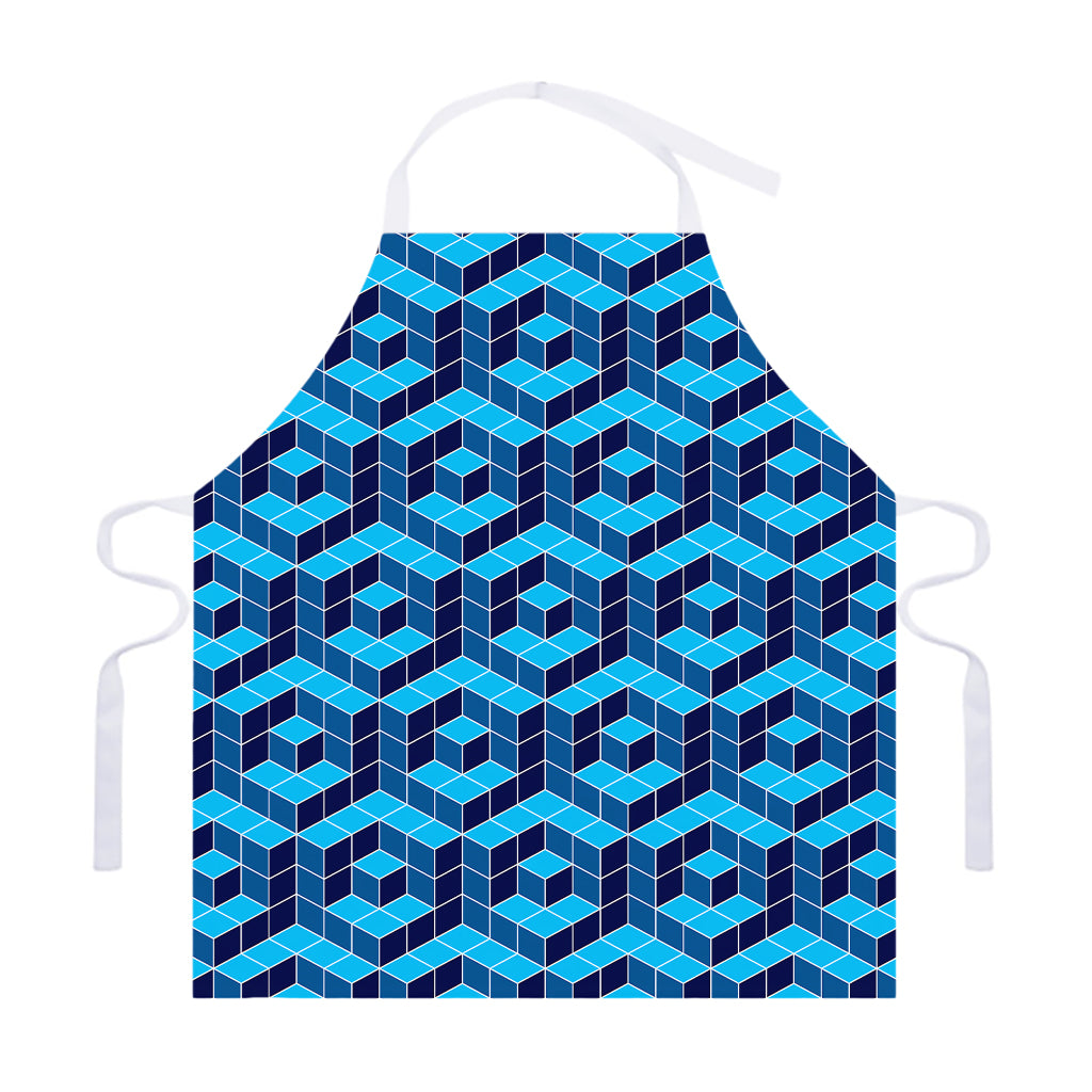 Blue Geometric Cube Shape Pattern Print Adjustable Apron
