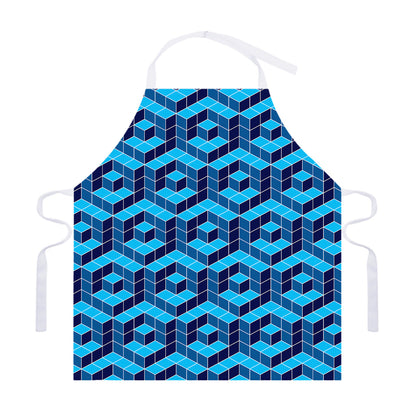 Blue Geometric Cube Shape Pattern Print Adjustable Apron