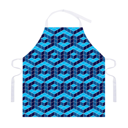 Blue Geometric Cube Shape Pattern Print Adjustable Apron