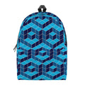 Blue Geometric Cube Shape Pattern Print School Backpack