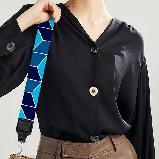 Blue Geometric Cube Shape Pattern Print Bag Strap