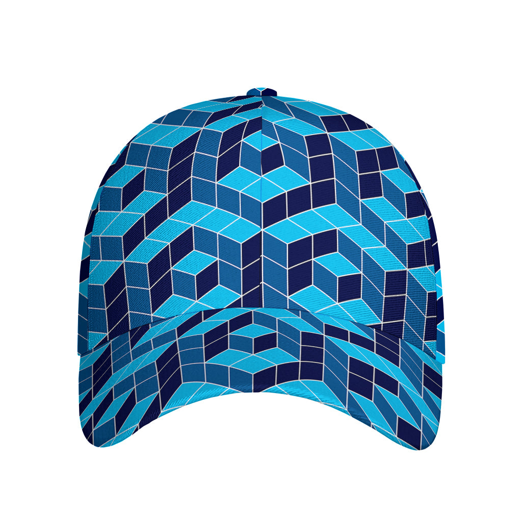 Blue Geometric Cube Shape Pattern Print Baseball Cap