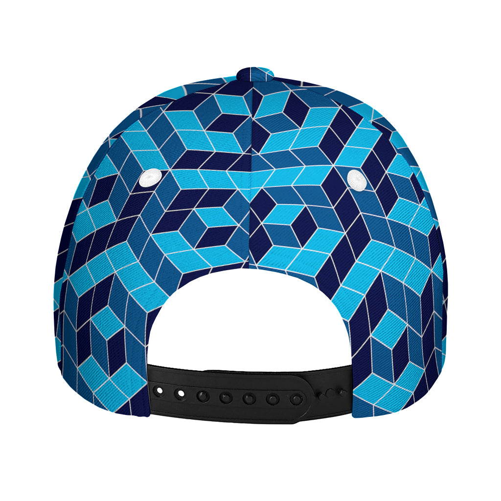 Blue Geometric Cube Shape Pattern Print Baseball Cap