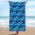 Blue Geometric Cube Shape Pattern Print Beach Towel