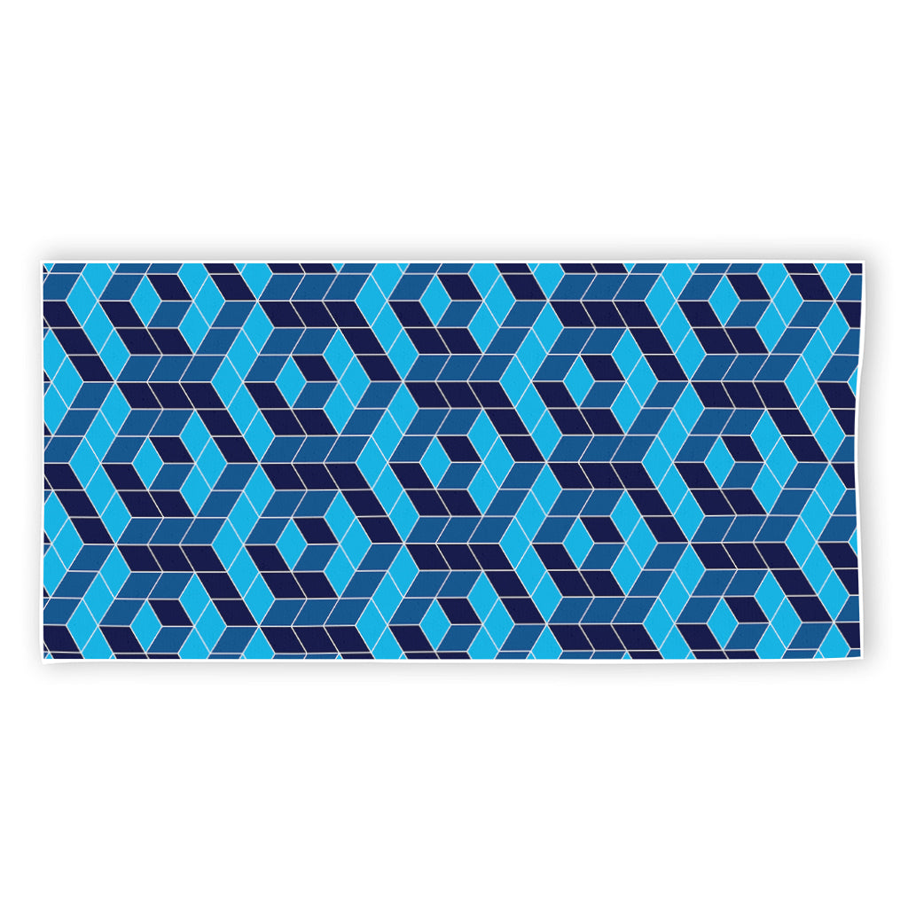Blue Geometric Cube Shape Pattern Print Beach Towel
