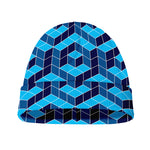 Blue Geometric Cube Shape Pattern Print Beanie