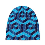 Blue Geometric Cube Shape Pattern Print Beanie