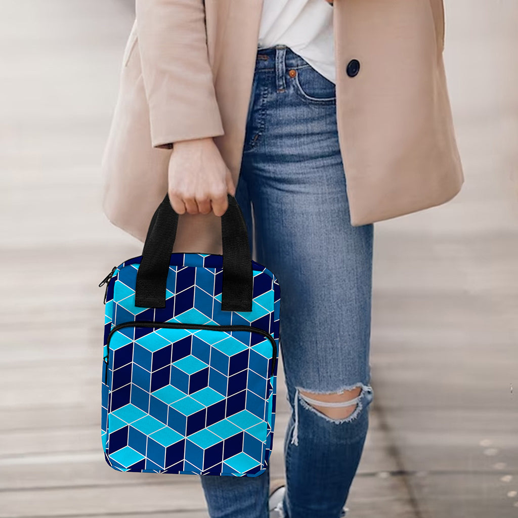 Blue Geometric Cube Shape Pattern Print Bible Tote Bag
