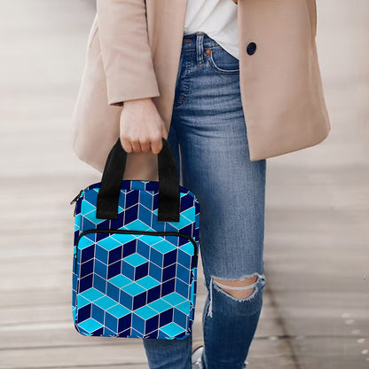 Blue Geometric Cube Shape Pattern Print Bible Tote Bag