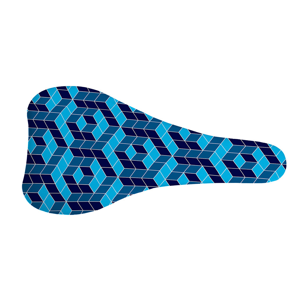 Blue Geometric Cube Shape Pattern Print Bicycle Seat Cover
