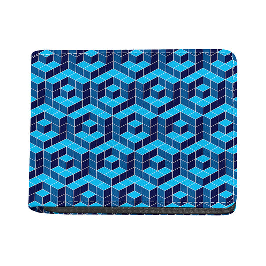 Blue Geometric Cube Shape Pattern Print Bifold Wallet