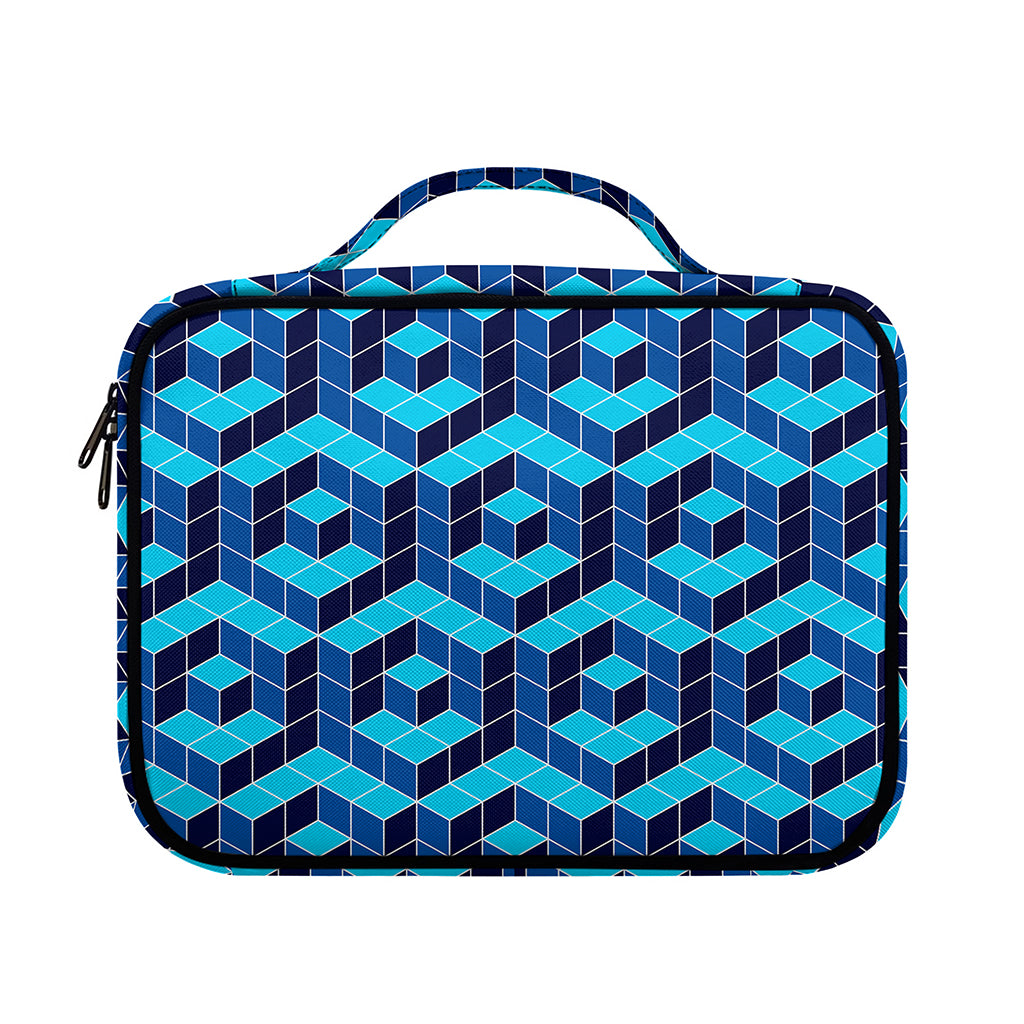 Blue Geometric Cube Shape Pattern Print Briefcase Bible Bag