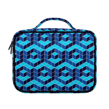 Blue Geometric Cube Shape Pattern Print Briefcase Bible Bag