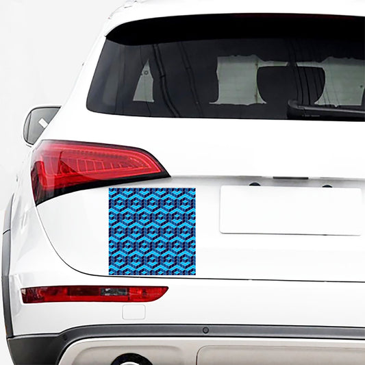 Blue Geometric Cube Shape Pattern Print Car Sticker