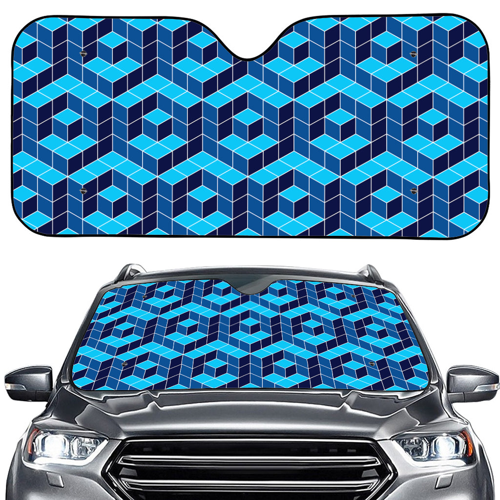 Blue Geometric Cube Shape Pattern Print Car Windshield Sun Shade