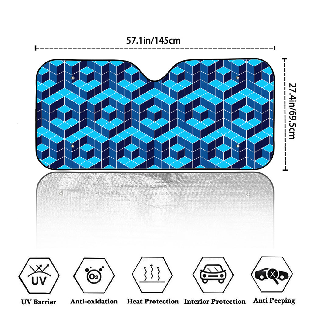 Blue Geometric Cube Shape Pattern Print Car Windshield Sun Shade