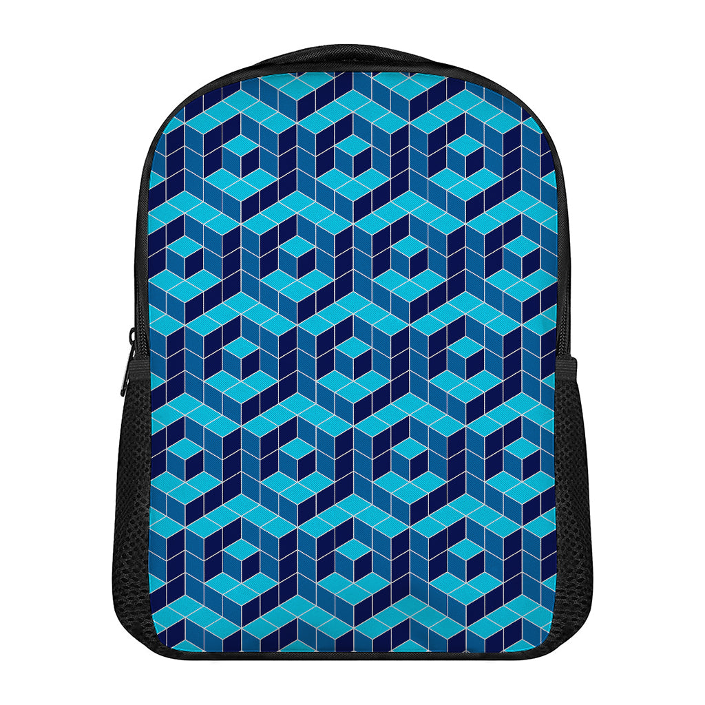 Blue Geometric Cube Shape Pattern Print Casual Backpack