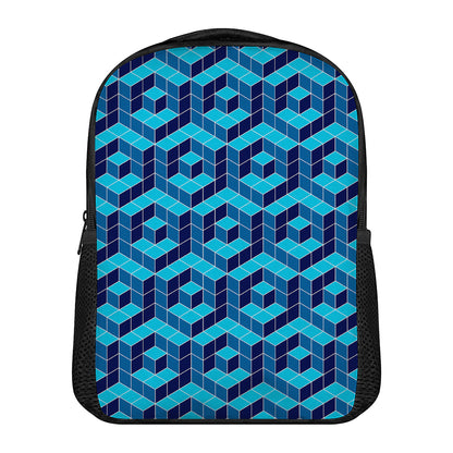 Blue Geometric Cube Shape Pattern Print Casual Backpack