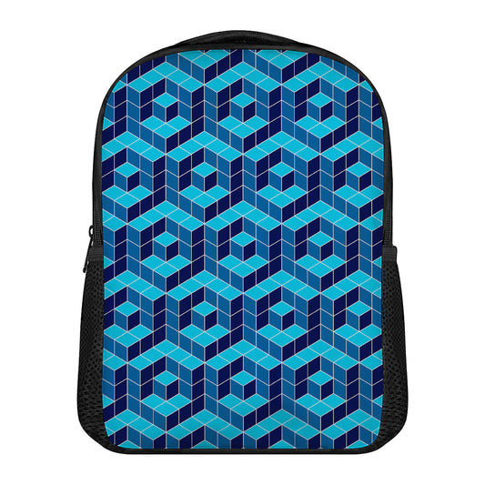 Blue Geometric Cube Shape Pattern Print Casual Backpack