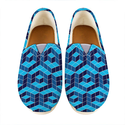 Blue Geometric Cube Shape Pattern Print Casual Shoes