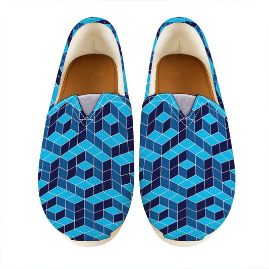 Blue Geometric Cube Shape Pattern Print Casual Shoes