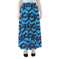 Blue Geometric Cube Shape Pattern Print Chiffon Maxi Skirt