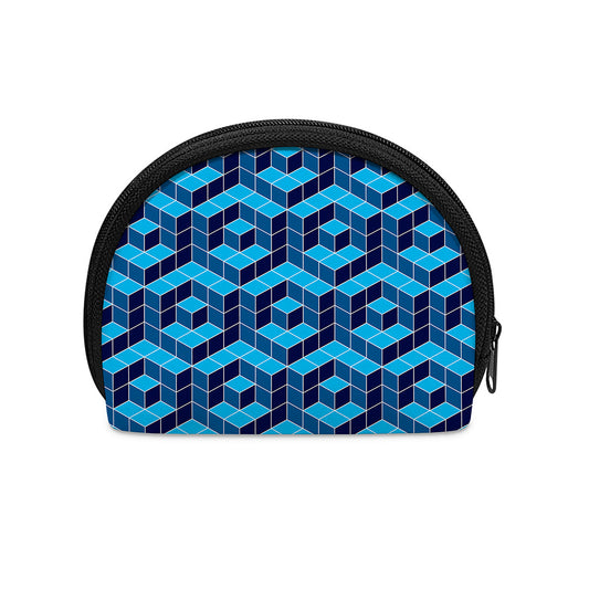 Blue Geometric Cube Shape Pattern Print Coin Purse
